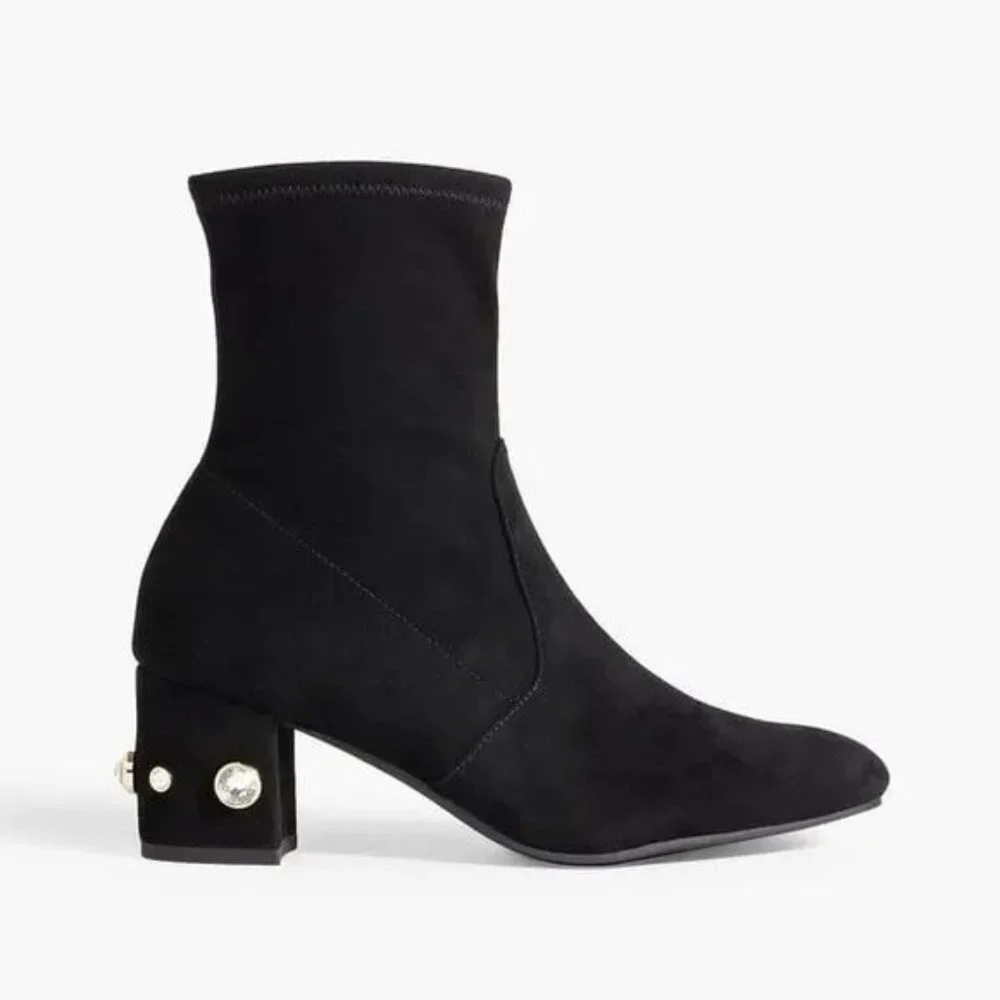 Stuart Weitzman Allshine Crystal-Embellished Suede Ankle Boots Sz 7.5 NEW